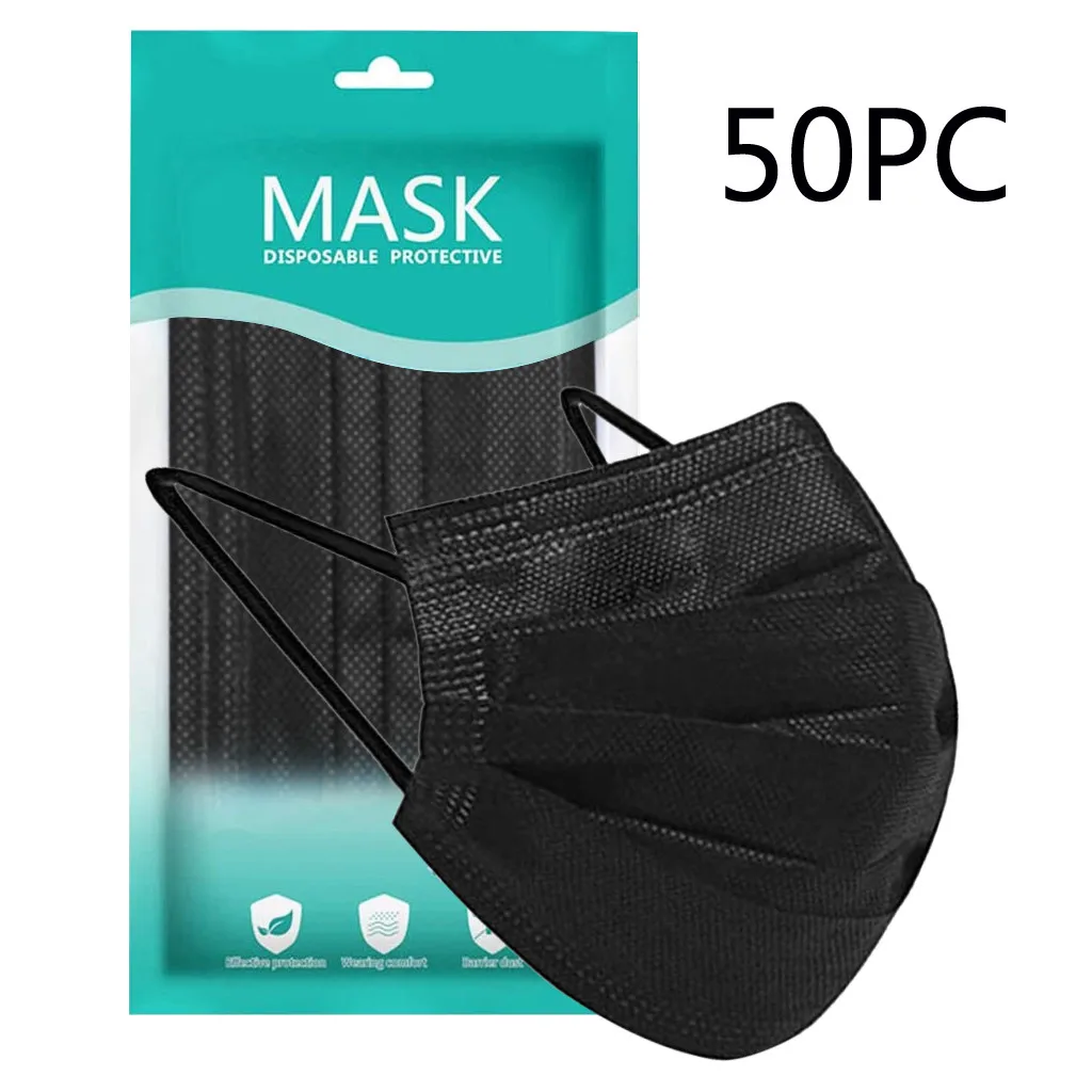 Cosplay Bandana 50pcs Black Disposable Masks 3ply Filters Adult Heart Printed Breathable Mask For Face Halloween | Тематическая
