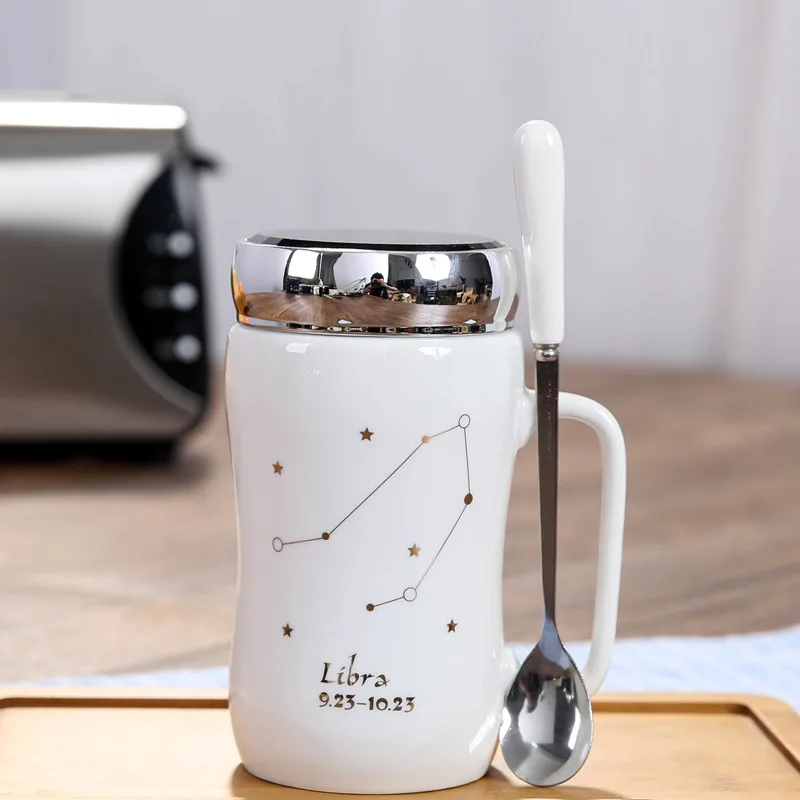 

Creative Ceramic Twelve Constellation Mug Brief Coffee Drinkware Cup Office Coffee Tea Ceramic Bottle Mugs With Spoon Lid