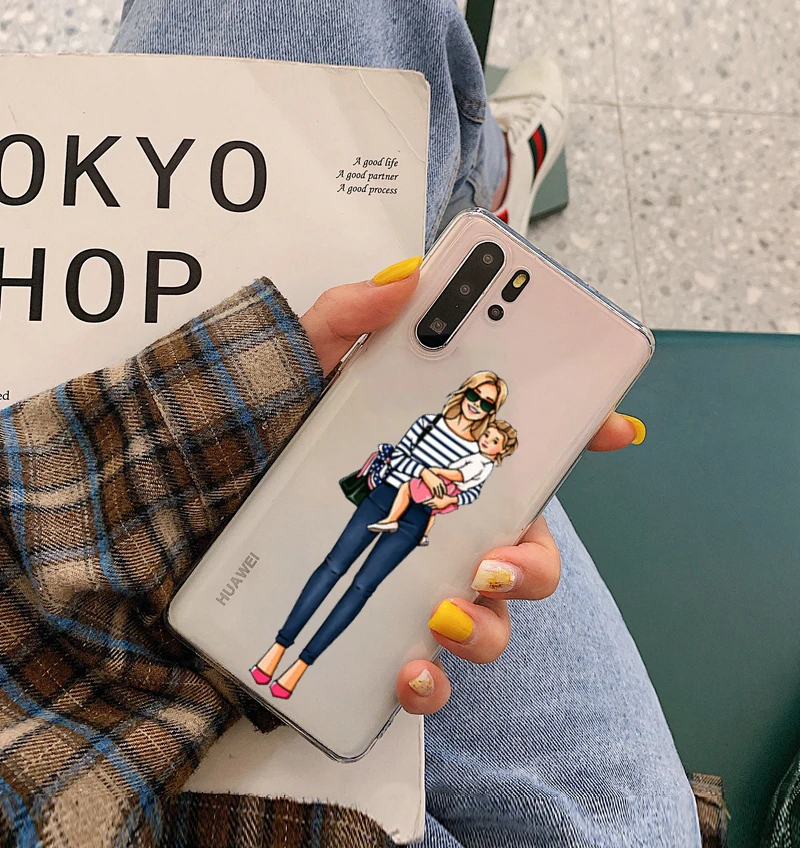 Модный женский силиконовый прозрачный чехол для телефона мамы и дочки huawei P8 P9 P10