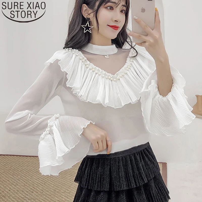 Женская шифоновая блузка с оборками Элегантная модная длинными