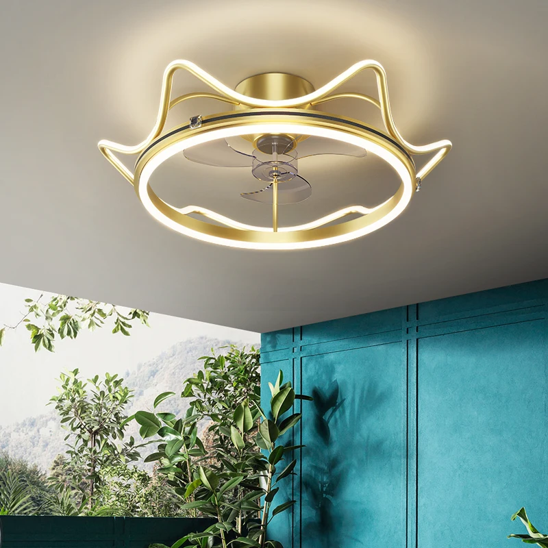 

LED Chandelier With Remote Control Gold Fan Light for Living Room Crown Shape Night Light Ceiling Decor Home Indoor Lighting