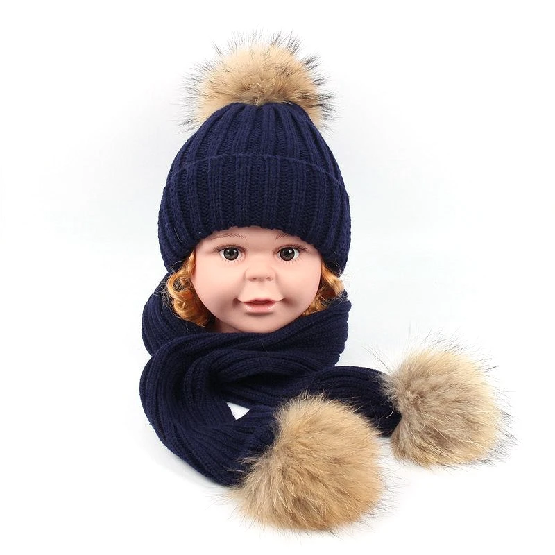 Детский Теплый шарф из натурального меха и шапка Осень-зима | Детская одежда