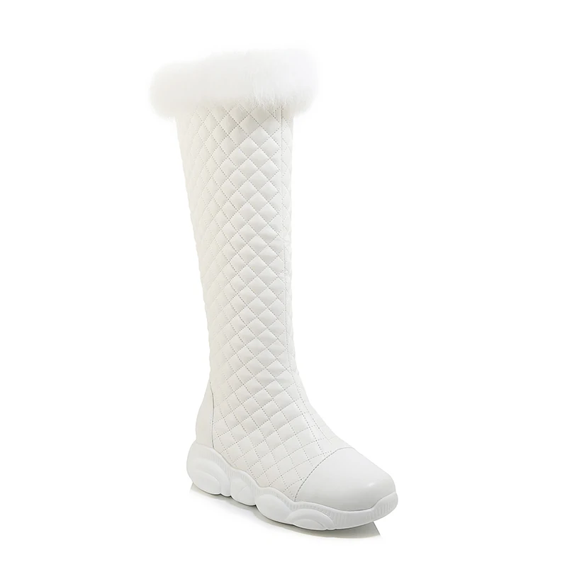 

Winter Warm Plush Knee High Boots Women Comfy Flat Heel Snow Boots Slip On Woman Shoes Black White