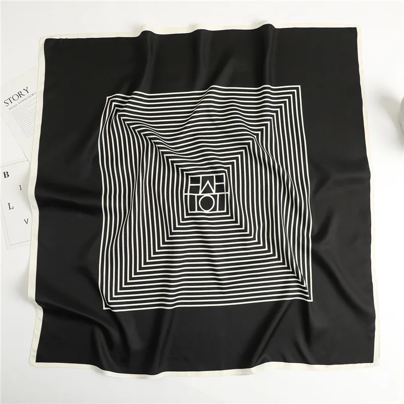 

2021 Summer New Striped Square Scarf Silk Small Shawls Women Headband Hijabs Hand Kerchief Female Bandana wraps Foulard 90*90cm