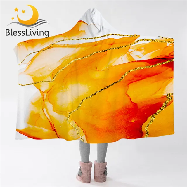 BlessLiving Alcohol Ink Hooded Blanket for Adults Marble Sherpa Fleece Blanket Blue Pink Wearable Blanket Watercolor Bedding 1