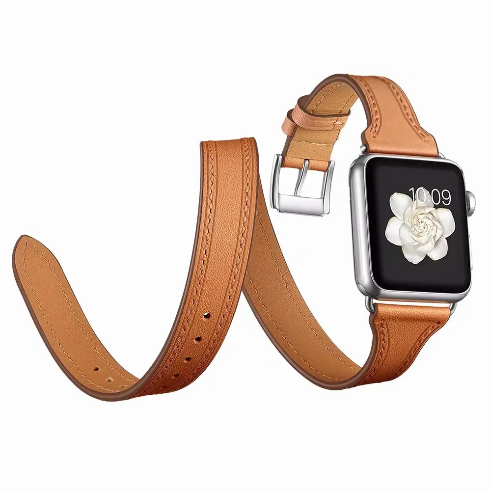 Роскошный тонкий двойной кожаный ремешок для Apple Watch Band SE 6 5 40 мм 44 4 3 2 42 38