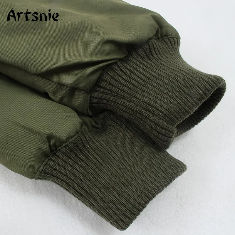 Artsnie Autumn 2020 Bomber Jacket Women Army Green Warm Zipper Pockets Winter Coat Female Jacket Parkas Femme Chaqueta Mujer images - 6