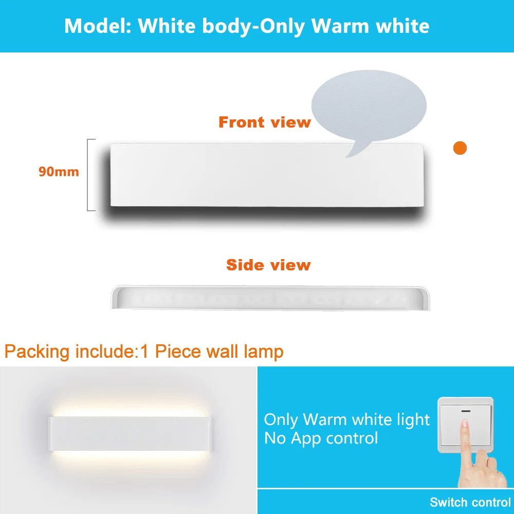 White-Warm white Прямоугольная светодиодная настенная лампа, бра, умный дом, RGB, с регулируемой яркостью, приложение, дистанционное управление, Bluetooth, лампа для спальни, зеркальный светильник для ванной комнаты ZBD0001 - Цвет абажура: White-Warm white
