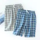 2021 летняя одежда для сна, мужские хлопковые марлевые брюки, клетчатая Пижама, Тонкие штаны для дома, пижама, Мужская пижама