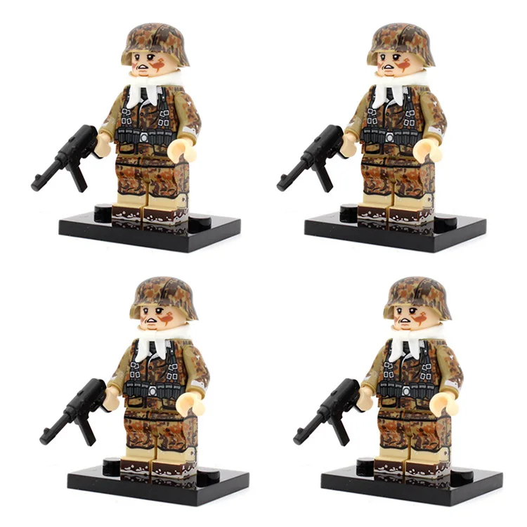 D6-4PCS WW2 военная армия солдат фигурки строительные блоки Minifigs армейский солдатский шлем оружие шарф аксессуары Кирпичи игрушки для детей - Цвет: D6-4PCS