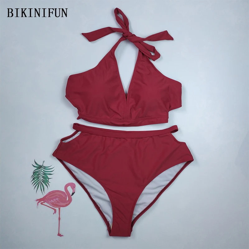 Новый сексуальный бикини однотонного цвета женский купальник с открытой спиной