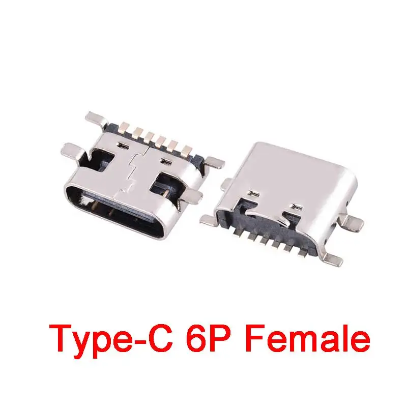 

10Pcs/Lot 6 Pin SMT Socket Connector Micro USB Type C 3.1 Female Placement SMD DIP For PCB Design DIY High Current Charging