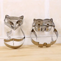creative owl fox baking mold cookie stamps stainless steel diy biscuit decoration mold animal shape cookie cutters kitchen tools