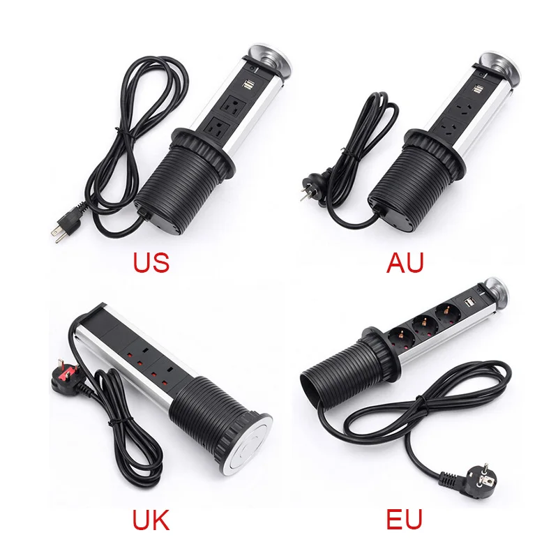 Выдвижная электрическая настольная розетка TUE88 3 гнезда 2 USB-порта для кухни офиса