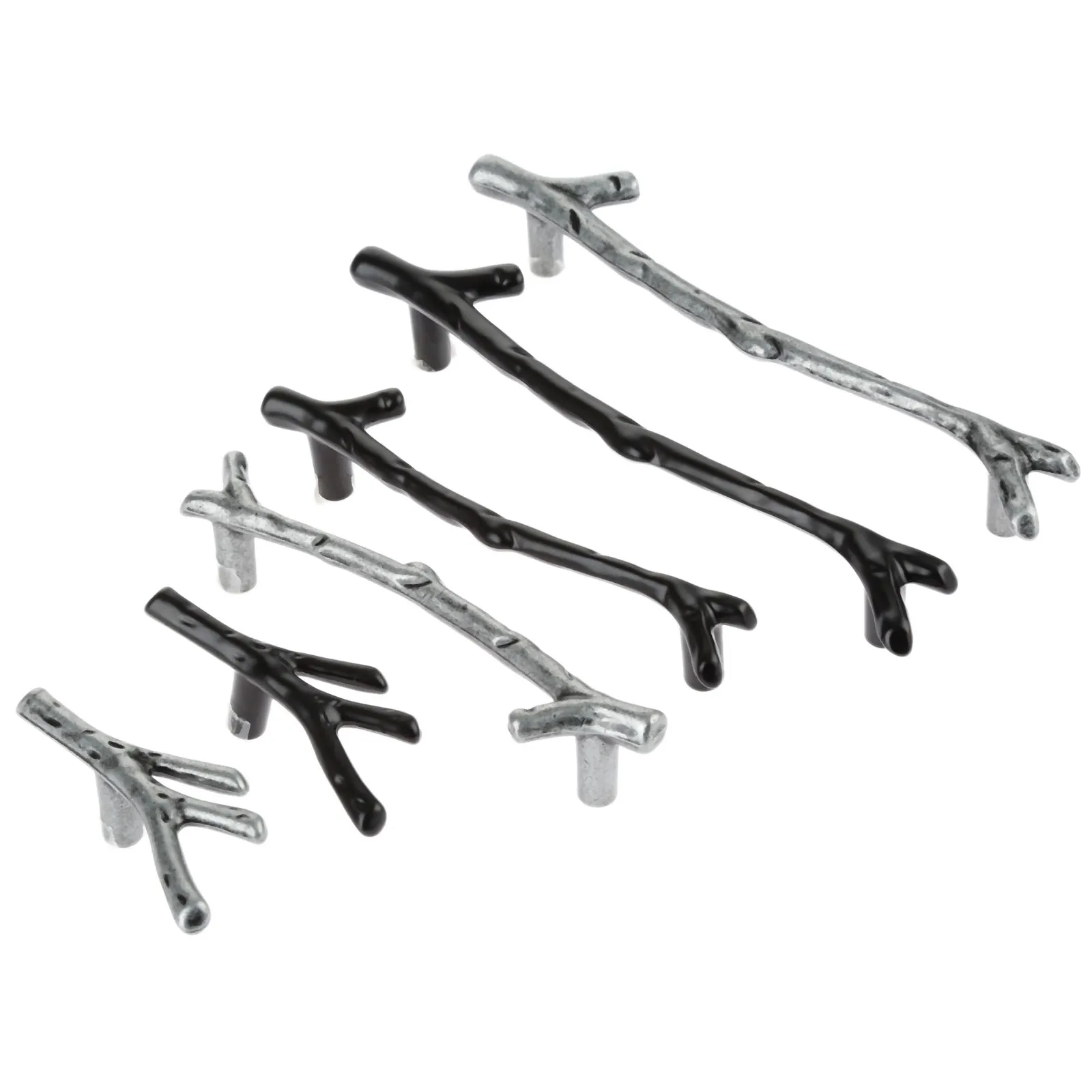 1set Handle Tree Branch Kitchen Closet Drawer Furniture Pulls Cupboard Dresser Cabinet Knobs Black Sliver 96/128mm Alloy w/screw |
