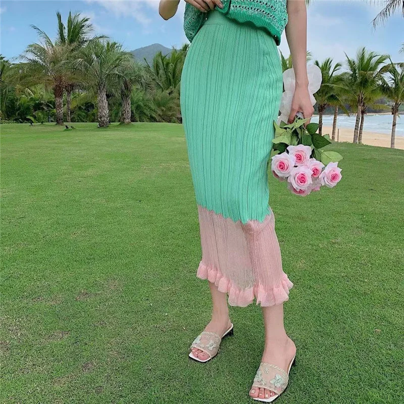 

Korean Sexy Knitted Two Piece Set Women Short Sleeve Cardigan Sweater Top + High Waist Skirt Suits Fashion Casual 2 Piece Set