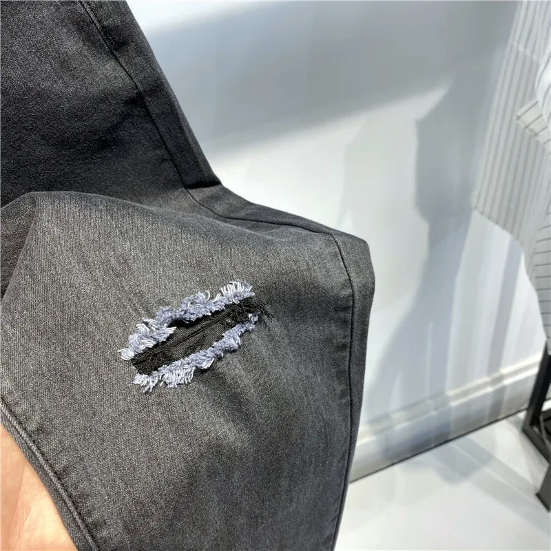 

2021 men's spring and summer jeans pure color slim knife cut hole fashion small leg jeans youth trend gt3003