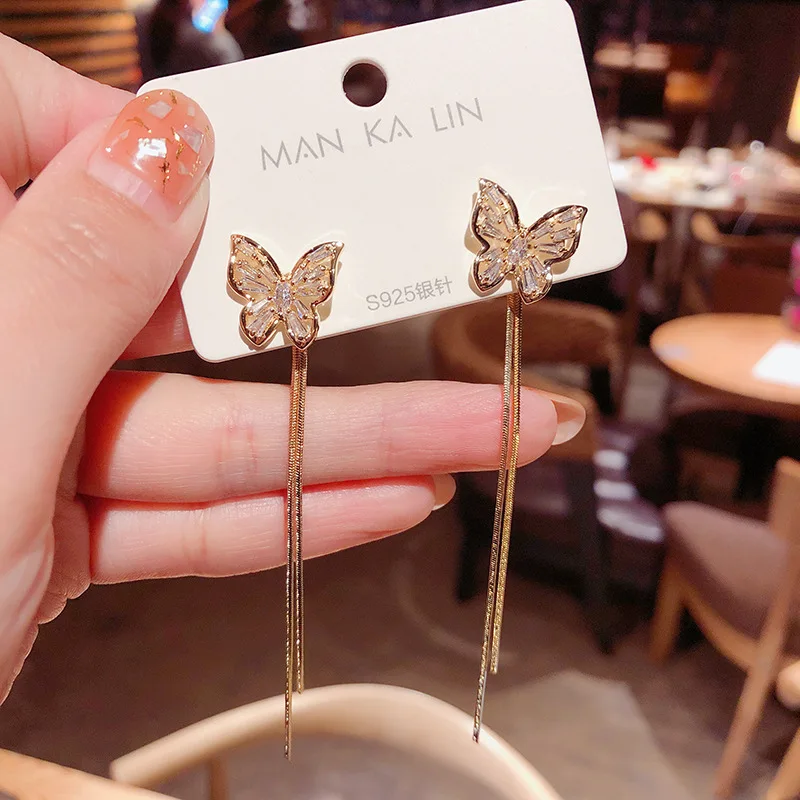 

YAOLOGE beautiful Butterfly Drop Earrings 2020 Elegant Wedding Party Jewelry Gold Long Earrings Tassels Accessories For Women