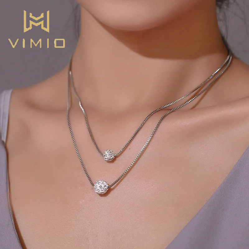 Двухслойное цельное циркониевое ожерелье с шариком женское модное простое