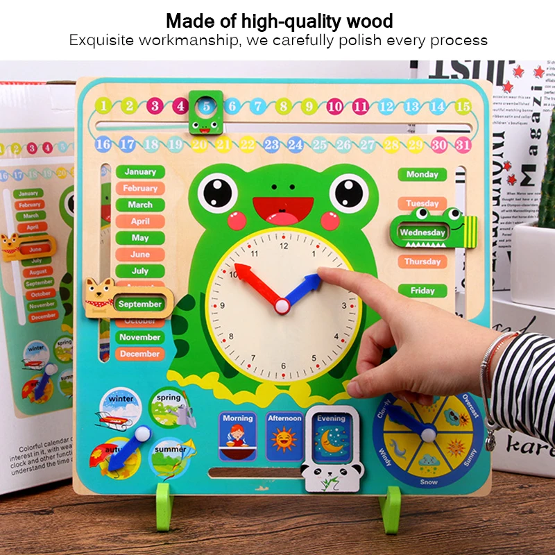 

Cartoon Animal Wooden Calendar Clock Set Children Wood Calendar Time Cognitive Matching Toys Early Learning Education Kids Toys