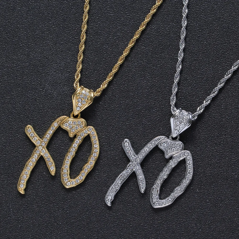 Personality Iced Out Rhinestone Bling Letters XO Necklace Pendant For Men Cuban Rock Hip Hop Chain Bracelets Jewelry | Украшения и