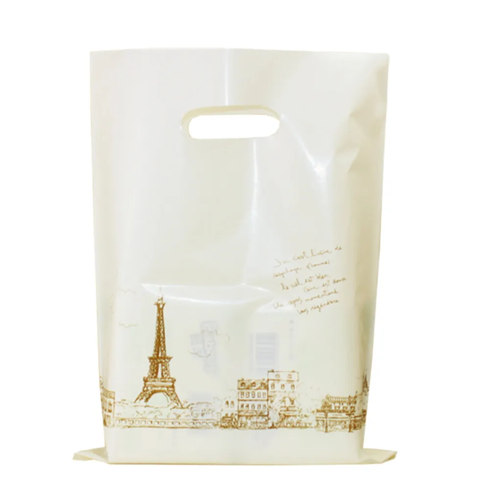 

45Pcs Cream-Coloured Plastic Shopping Bags with Handle Clothes Gift Party Wedding Handle Reusable Packaging Bag