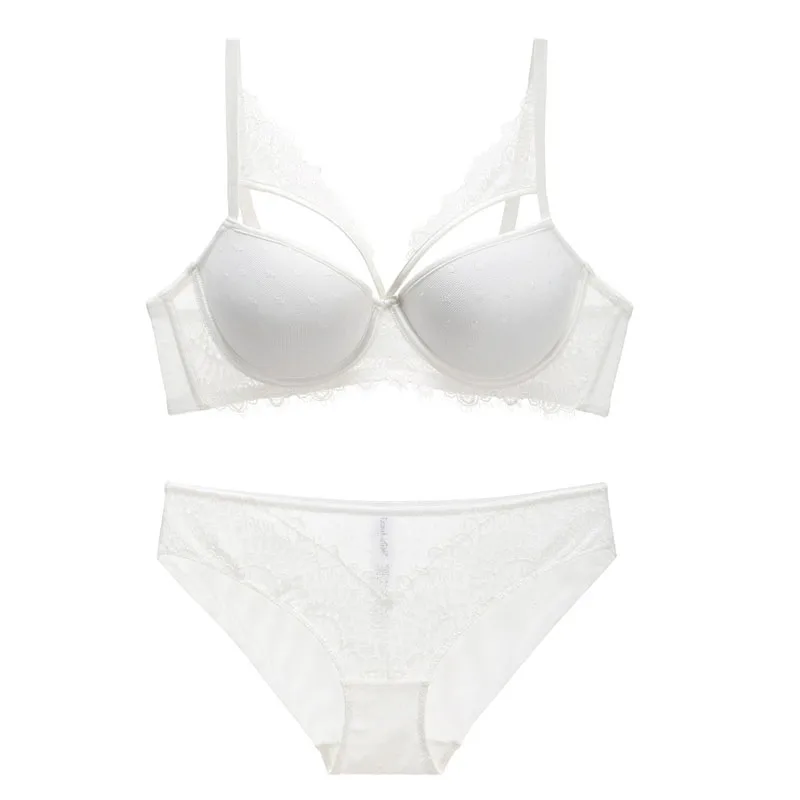 Комплект женского нижнего белья кружевной бюстгальтер с пуш-ап и прозрачные