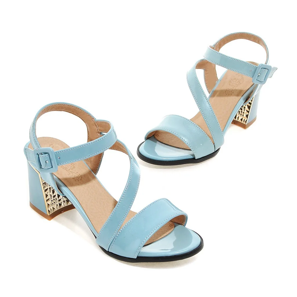 

Summer toe buckle women's shoes thick heel professional shoes color matching sandals women's 41 42 43