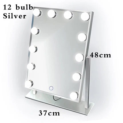 12 bulb Silver Beauty Makeup Mirror with Lights 12 LED Bulbs Vanity Touch Control Adjustable Brightness Beauty Salon Cosmetic Hollywood Mirror - Цвет: 12 bulb Silver