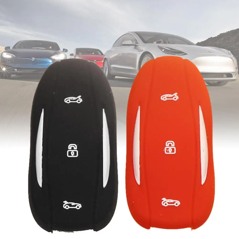 Black Red 2 шт. горячий силиконовый для ключа автомобиля чехол оболочка Сумка для ключей для Tesla модель S/модель 3 брелок автомобильный пульт дистанционного управления чехол для ключа протектор - Название цвета: Black Red