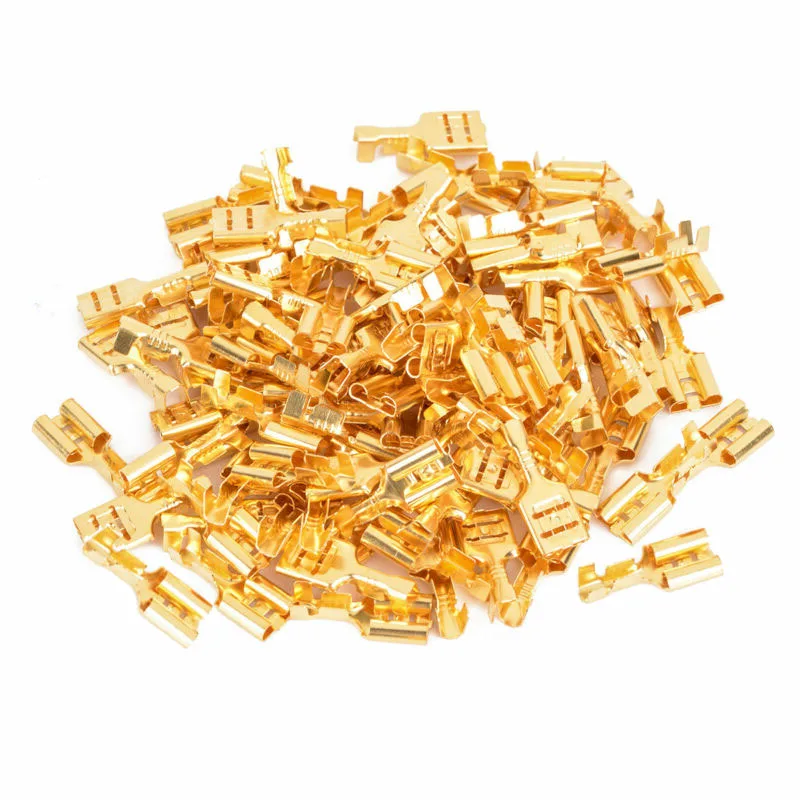 

100PCS Quick Disconnect 6.3mm Brass Crimp Terminal Cable Female Spade Connector