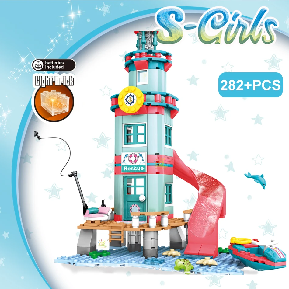 

282pcs Beach Rescue Tower Girl Series Building Blocks Sea Fishing Play House City Friends Gathering Princess Toys for Children