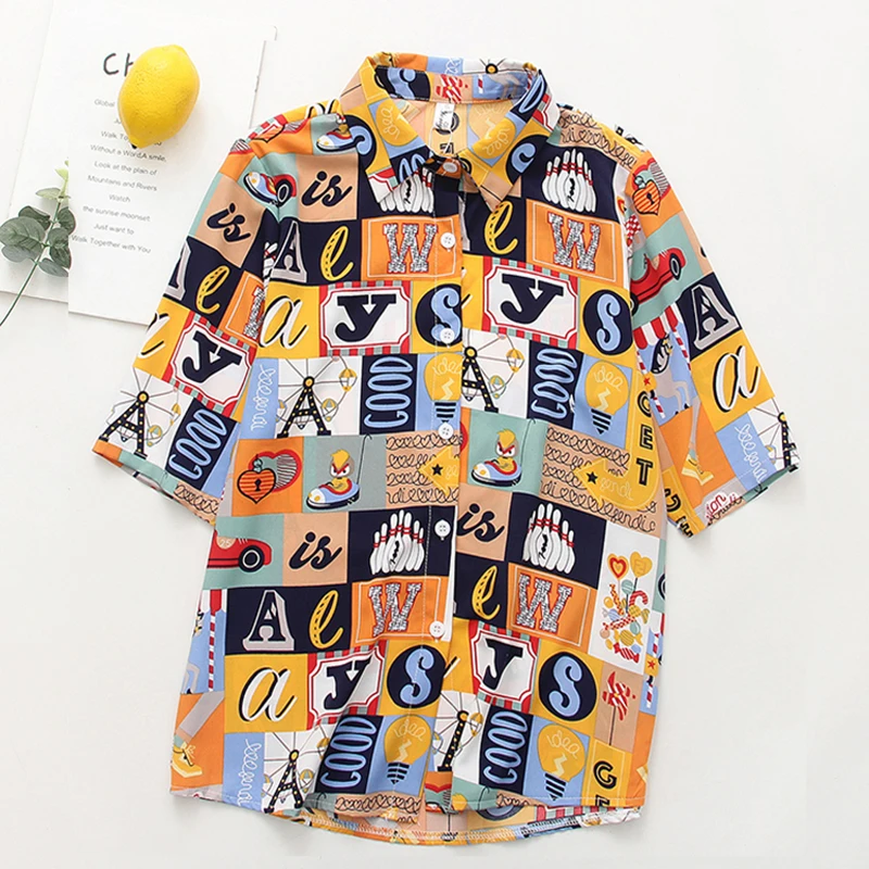 Женская летняя рубашка с коротким рукавом, свободная разноцветная клетчатая рубашка с буквами, 2021 от AliExpress WW