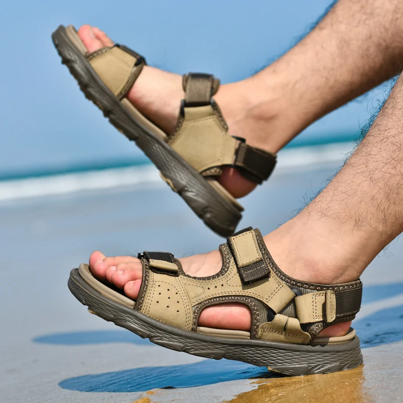 

Summer Comfortable Men's Sandals Breathable Genuine Leather Shoes Outdoor Wading mens Beach Sandals Men Gladiator Sandals 38-46