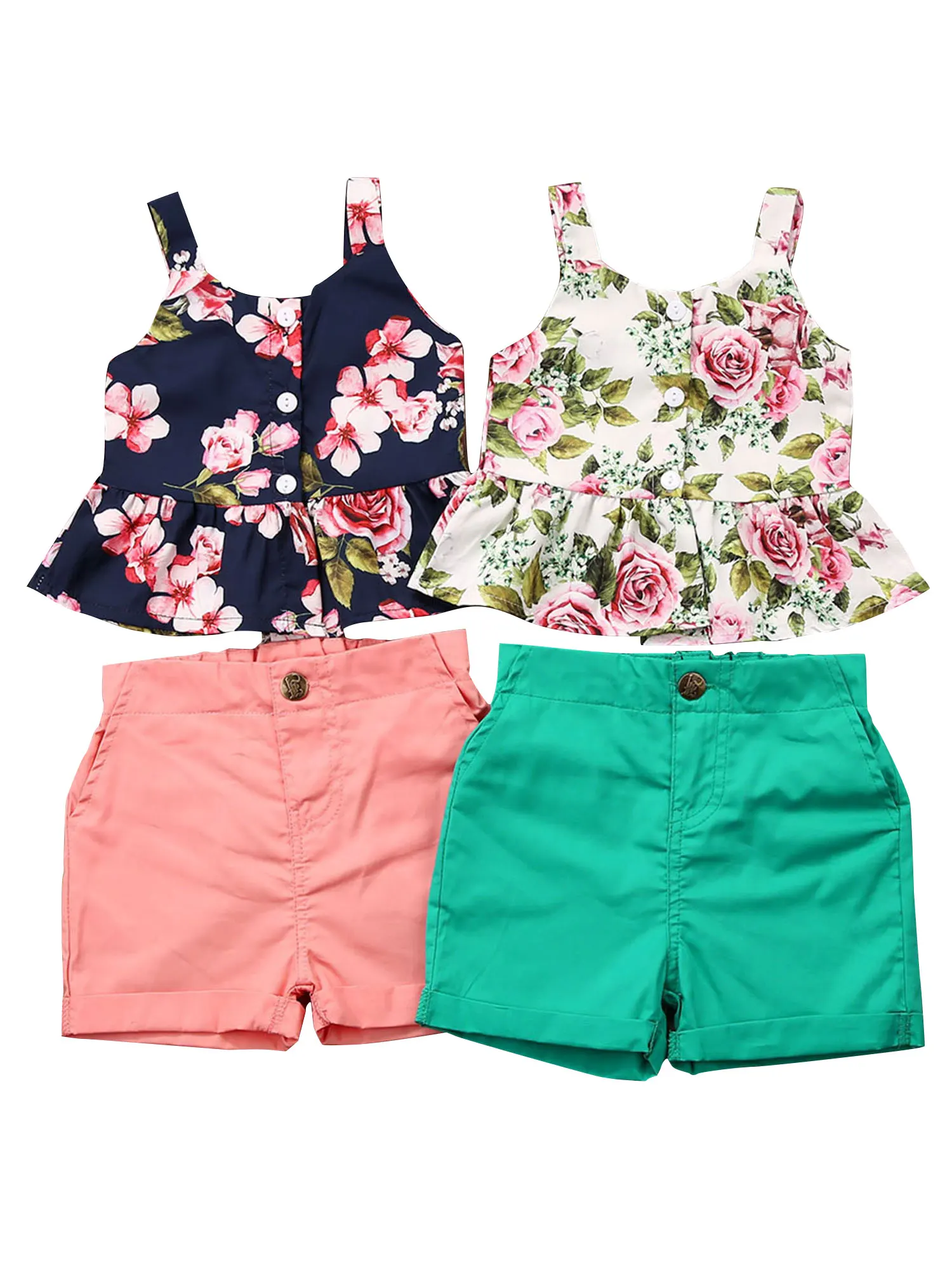 

1-6Y Newborn Baby Girl 2pcs Summer Clothes Sets Floral Print Tops Shorts Pants Outfits Set