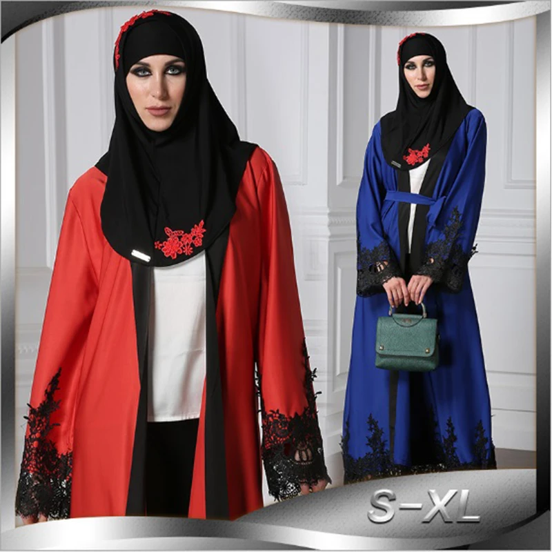 

Muslim Abaya Lace Maxi Dress Cardigan Kimono Long Robe Gowns Loose Style Tunic Musulmane Dubai Middle East Islamic Clothing