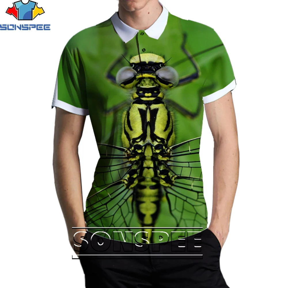 

SONSPEE 3D Insect Dragonfly Fashion Casual Loose Original Collar POLO Shirt Men and Women Popular Hip-hop Trend Personality