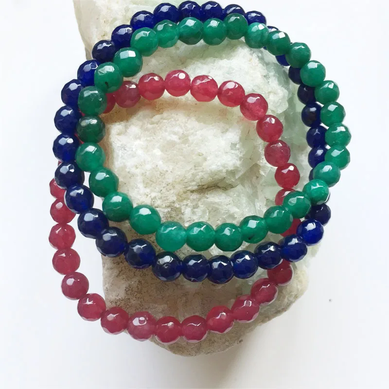 6 мм граненый Сапфир Изумрудный Рубин нефритовый браслет винтажные ювелирные