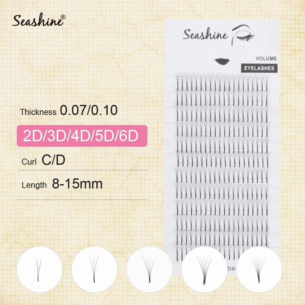 Готовые русские объемные ресницы Seashine 2d/3d/4d/5d/6d норковые с длинным стержнем