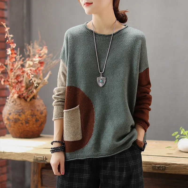 Осенне зимний женский свитер в стиле ретро вязаные свободные топы новинка