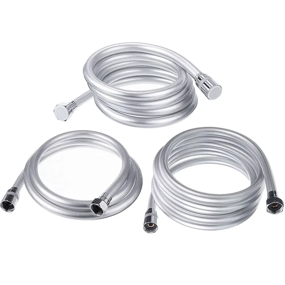

1.5/2/3 Meter 1/2'' PVC Smooth High Pressure Water Shower Hose 360 Degree-Swivel Long Hose for Bath Handheld Shower Head Silver