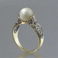 hot vintage women wedding engagement ring imitation pearl size 6 10 fashion yellow gold ring