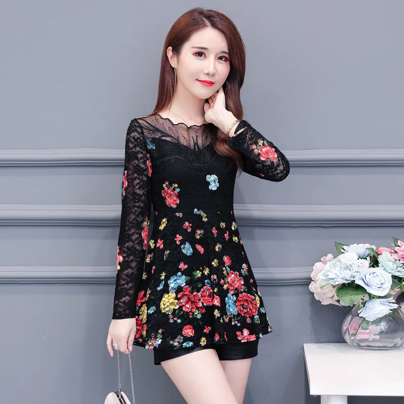 Женская блузка с длинным рукавом Повседневная приталенная цветочным принтом