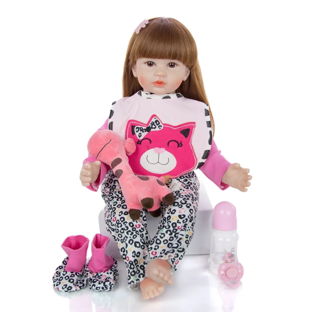 

Bebes Reborn Baby Doll Straight hair Lifelike girl 3/4 Silicone and Non-toxic cotton baby Dolls Alive Interesting simulation Toy