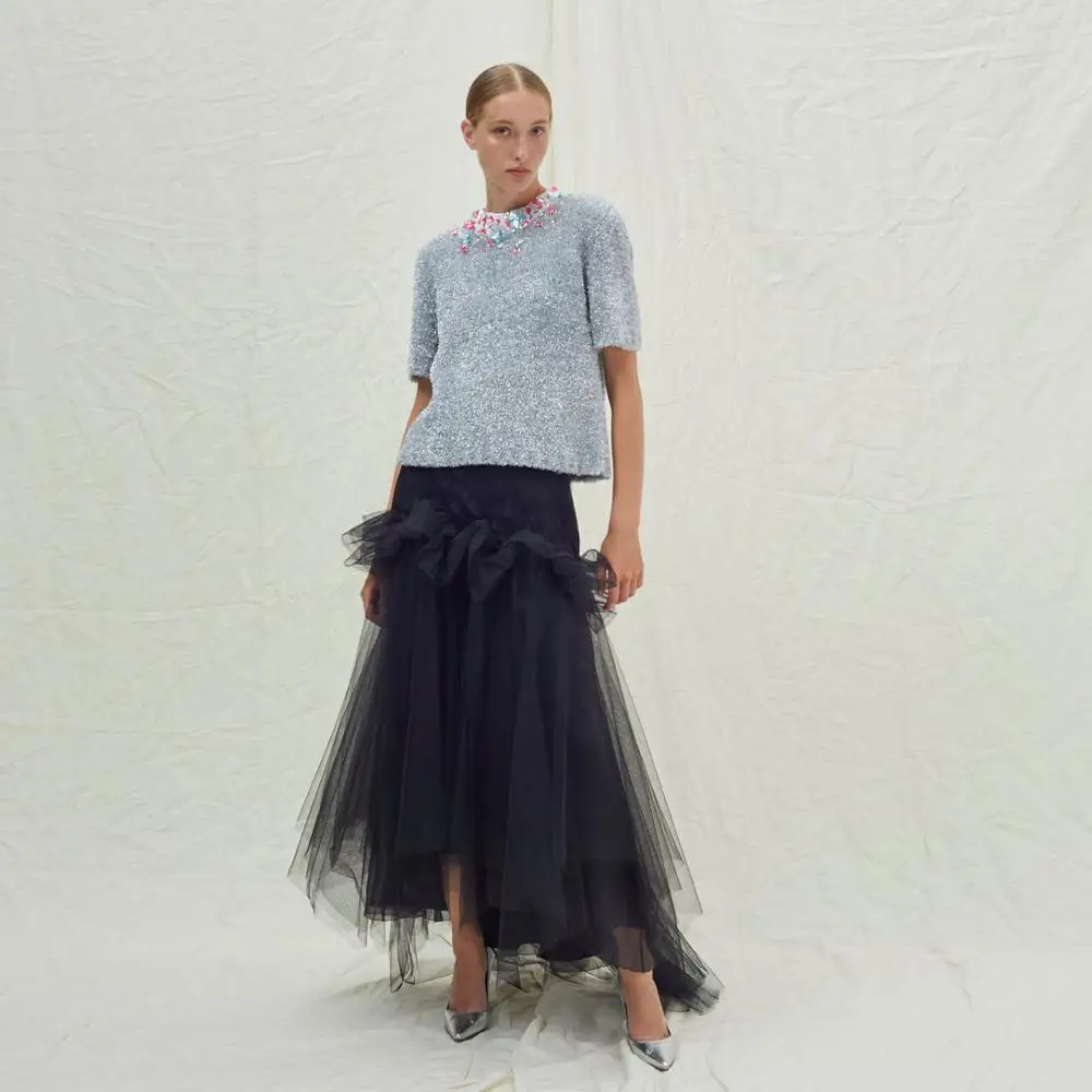 

Modest High Low Black Tulle Skirts Women High Fashion Custom Made Long Tulle Skirt Color Size Free Female Bottom