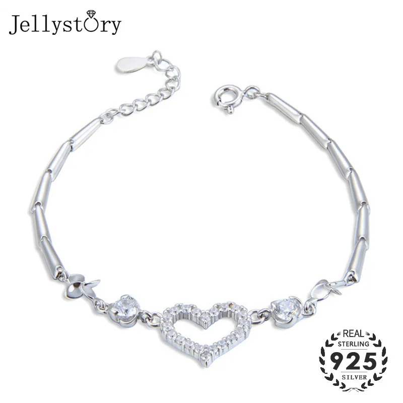 Jellystory Мода 925 Серебряный браслет цепочка для женщин сердце shape форме благодаря