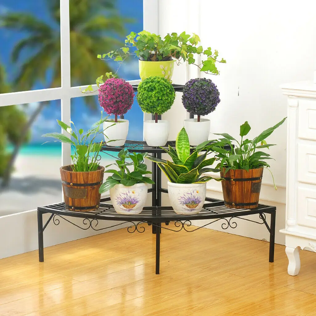 

Corner Plant Stand Outdoor Metal 3 Tier Stands for Multiple Plants Ladder Potted Indoor Shelf Holder Rack