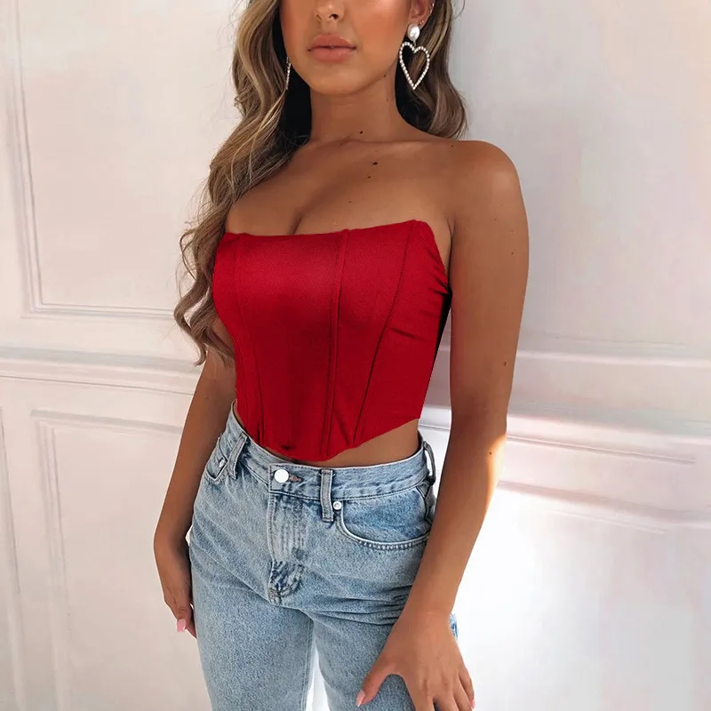 

Women Sexy Bustiers Corsets Strapless Off Shoulder Tank Vest Clubwear Crop Tops Bodycon Slim Tank Vest Push Up Outwear 2020 New