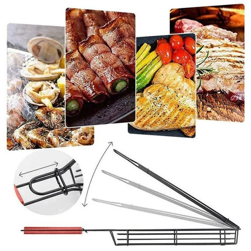 Шашлыки барбекю Kabob Гриль Корзина Стойка с деревянной ручкой Открытый Пикник