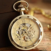 retro steampunk skeleton mechanical fob pocket watch roman numerals clock necklace pendant hand winding men women chain gift